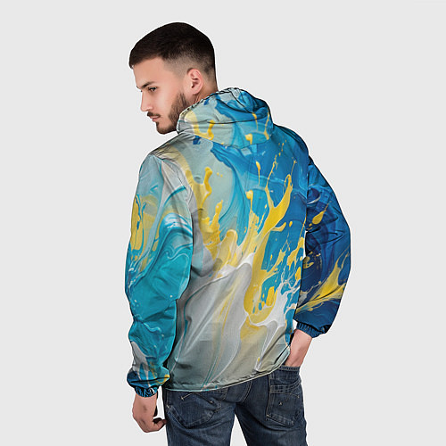 Мужская ветровка Масляные краски, брызги, желтые белые синие цвета / 3D-Белый – фото 4