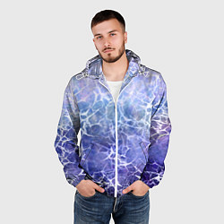 Ветровка с капюшоном мужская Абстракция - white web on blue background, цвет: 3D-белый — фото 2