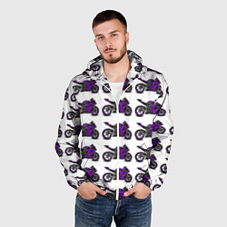 Ветровка с капюшоном мужская Motorcycle purple, цвет: 3D-белый — фото 2
