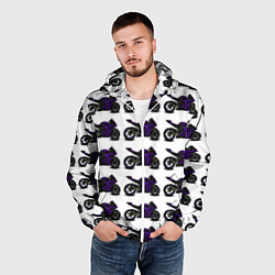 Ветровка с капюшоном мужская The motorcycle is dark purple, цвет: 3D-белый — фото 2