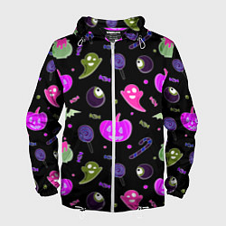 Ветровка с капюшоном мужская Halloween pink black pumpkin, цвет: 3D-белый