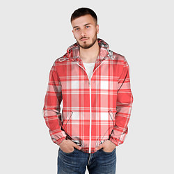 Ветровка с капюшоном мужская Checked red white, цвет: 3D-белый — фото 2