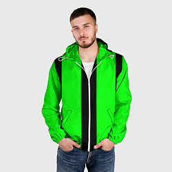Ветровка с капюшоном мужская Color green black line, цвет: 3D-белый — фото 2