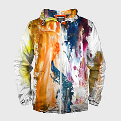 Ветровка с капюшоном мужская Разноцветные мазки кисти на палитре художника, цвет: 3D-белый