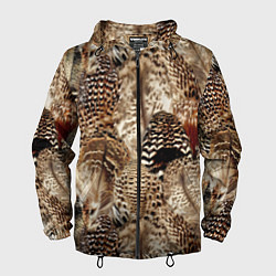 Ветровка с капюшоном мужская Разные перья птиц - коричнево-бежевый паттерн, цвет: 3D-черный