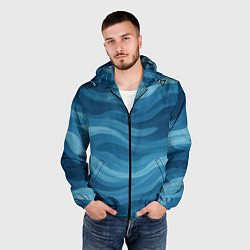 Ветровка с капюшоном мужская Камуфляжные синие волны, цвет: 3D-черный — фото 2