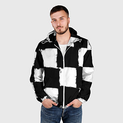 Ветровка с капюшоном мужская Черные квадраты в виде шахматной доски, цвет: 3D-белый — фото 2