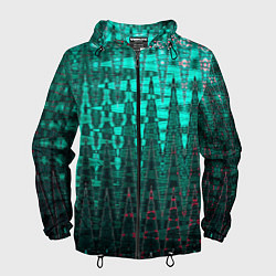 Ветровка с капюшоном мужская Нефритовый зелёный абстракция, цвет: 3D-черный