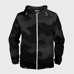 Ветровка с капюшоном мужская Черно-серая текстура камуфляжа, цвет: 3D-белый