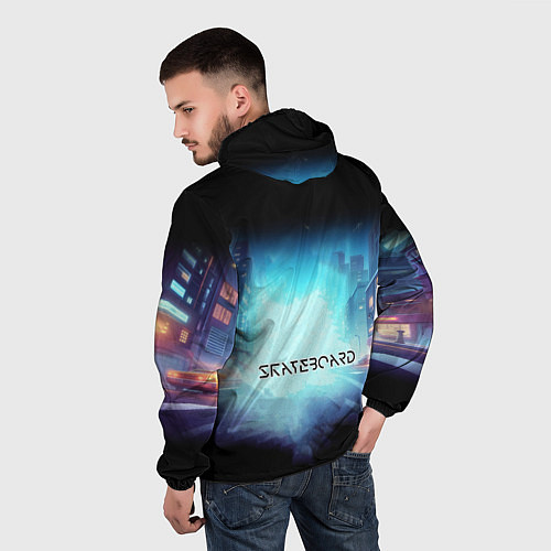 Мужская ветровка Bender is a skateboarder in neon street - ai art / 3D-Белый – фото 4