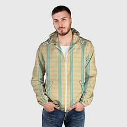 Ветровка с капюшоном мужская Color beige cage light blue stripes, цвет: 3D-белый — фото 2