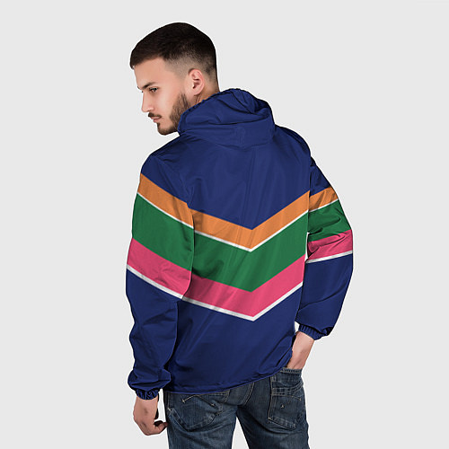 Мужская ветровка Тёмно-синий спорт с полосами / 3D-Белый – фото 4