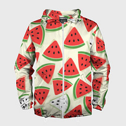 Ветровка с капюшоном мужская Арбузный паттерн, цвет: 3D-белый
