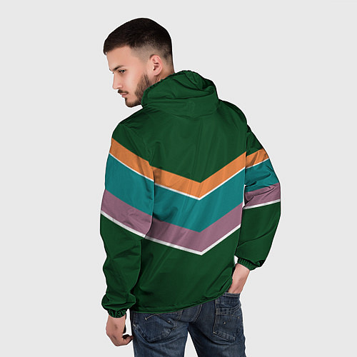Мужская ветровка Тёмный зелёный с полосами / 3D-Белый – фото 4