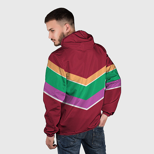 Мужская ветровка Тёмный красный с полосами / 3D-Белый – фото 4