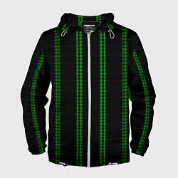 Ветровка с капюшоном мужская Color black cage green stripes, цвет: 3D-белый