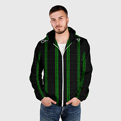 Ветровка с капюшоном мужская Color black cage green stripes, цвет: 3D-белый — фото 2