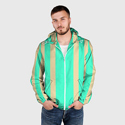 Ветровка с капюшоном мужская Color blue beige stripes, цвет: 3D-белый — фото 2