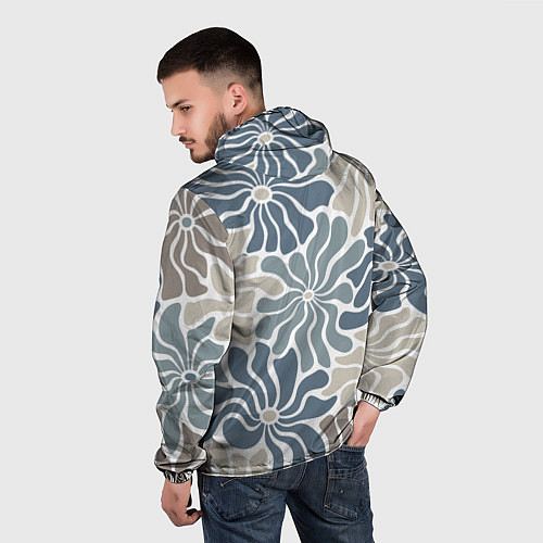 Мужская ветровка Цветы blue and beige pattern / 3D-Белый – фото 4