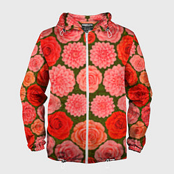 Ветровка с капюшоном мужская Цветочная поляна паттерн, цвет: 3D-белый