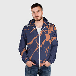 Ветровка с капюшоном мужская Разломы на синем, цвет: 3D-белый — фото 2