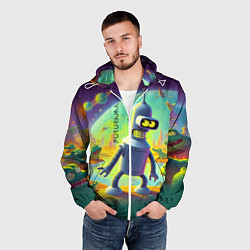 Ветровка с капюшоном мужская Робот-сгибальщик Бендер на планете крокодилов - не, цвет: 3D-белый — фото 2
