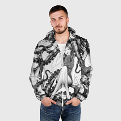 Ветровка с капюшоном мужская Junji Ito Death Stranding Tomie and octopus patter, цвет: 3D-белый — фото 2