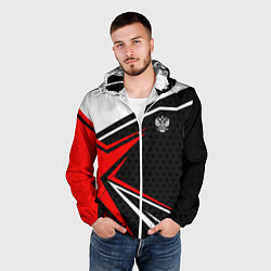 Ветровка с капюшоном мужская Герб России - красный спортивный, цвет: 3D-белый — фото 2
