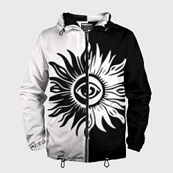 Ветровка с капюшоном мужская Солнце черно-белое, цвет: 3D-черный