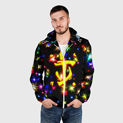 Ветровка с капюшоном мужская Doom новогодние искры, цвет: 3D-белый — фото 2