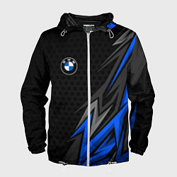 Ветровка с капюшоном мужская БМВ - синий спорт, цвет: 3D-белый