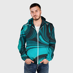 Ветровка с капюшоном мужская Мраморный малахитовый узор из изумрудных разводов, цвет: 3D-белый — фото 2