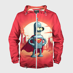 Ветровка с капюшоном мужская Робот-сгибальщик Бендер супермен - коллаба, цвет: 3D-белый