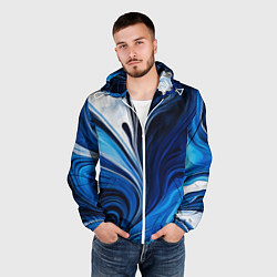 Ветровка с капюшоном мужская Бело синяя абстракция, цвет: 3D-белый — фото 2