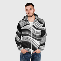 Ветровка с капюшоном мужская Абстракция серые и черные линии, цвет: 3D-белый — фото 2