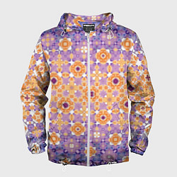 Ветровка с капюшоном мужская Узорчатая метаморфоза сиренево-оранжевая, цвет: 3D-белый