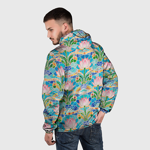 Мужская ветровка Белый лотос декоративный и волны / 3D-Белый – фото 4