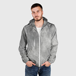 Ветровка с капюшоном мужская Абстракция - rare white strokes on gray, цвет: 3D-белый — фото 2