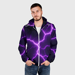 Ветровка с капюшоном мужская Фиолетовые молнии, цвет: 3D-белый — фото 2