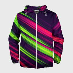 Ветровка с капюшоном мужская Фиолетово-зеленые линии, цвет: 3D-белый