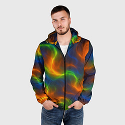 Ветровка с капюшоном мужская Разноцветное пламя и дым, цвет: 3D-черный — фото 2