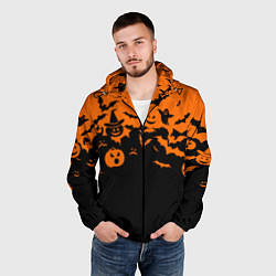 Ветровка с капюшоном мужская Хэллоуин тыквы и призраки, цвет: 3D-черный — фото 2