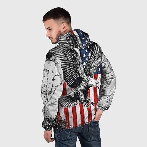 Мужская ветровка Орел на фоне американского флага USA / 3D-Черный – фото 4