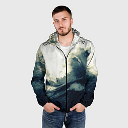 Ветровка с капюшоном мужская Чёрно-синие абстрактные краски, цвет: 3D-черный — фото 2