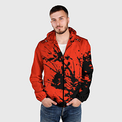 Ветровка с капюшоном мужская Взрыв чёрной краски на красно-оранжевом, цвет: 3D-черный — фото 2