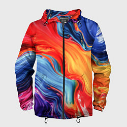 Ветровка с капюшоном мужская Красно-синие масляные краски смешение абстракция, цвет: 3D-черный