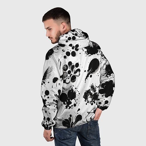 Мужская ветровка Чёрно-белые кляксы - абстракция / 3D-Белый – фото 4