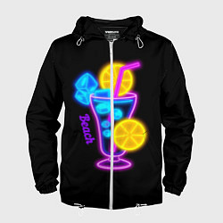 Ветровка с капюшоном мужская Night beach, цвет: 3D-белый