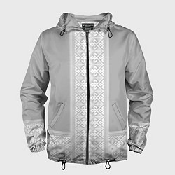 Ветровка с капюшоном мужская Славянский узор на сером - вышиванка рубаха, цвет: 3D-черный