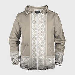 Ветровка с капюшоном мужская Славянский орнамент-вышиванка рубаха, цвет: 3D-белый